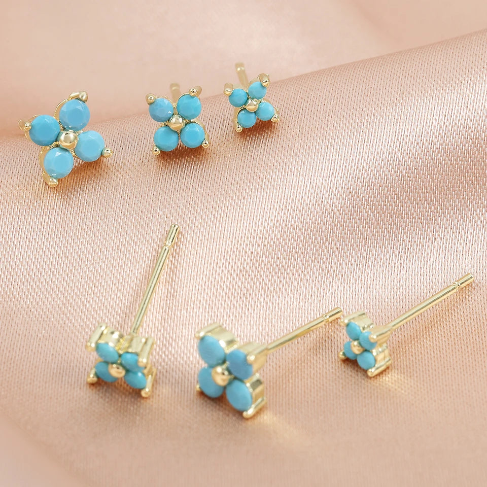 Minimalist Flower Stud Earrings Gold Cubic Zirconia - Smarsty