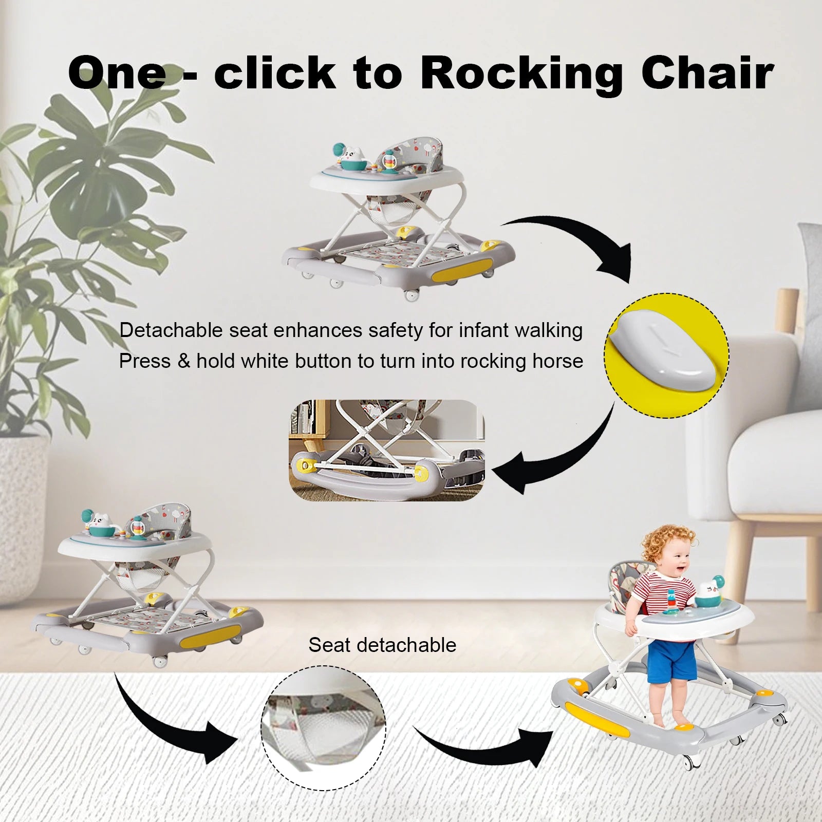 Baby Walkers With Universal Wheel Anti-Roll Anti O-Leg Walker Handcart Learning Start Walker Foldable Multifunction