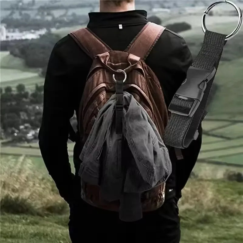 Holiday Travel Portable Black Nylon Suitcase Hanging Bag with Zinc Alloy Hiking Buckle Strap with External Hook Strap - Smarsty