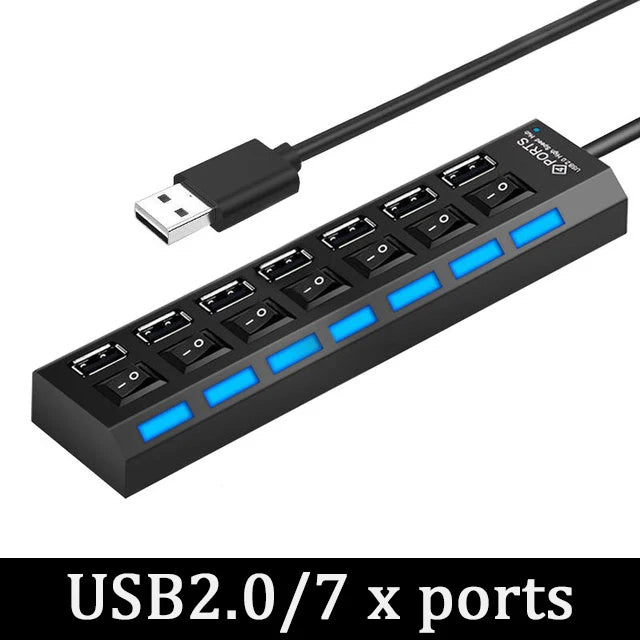 USB 3.0 Hub 4/7 Port Multiport Cable High Power Adapter