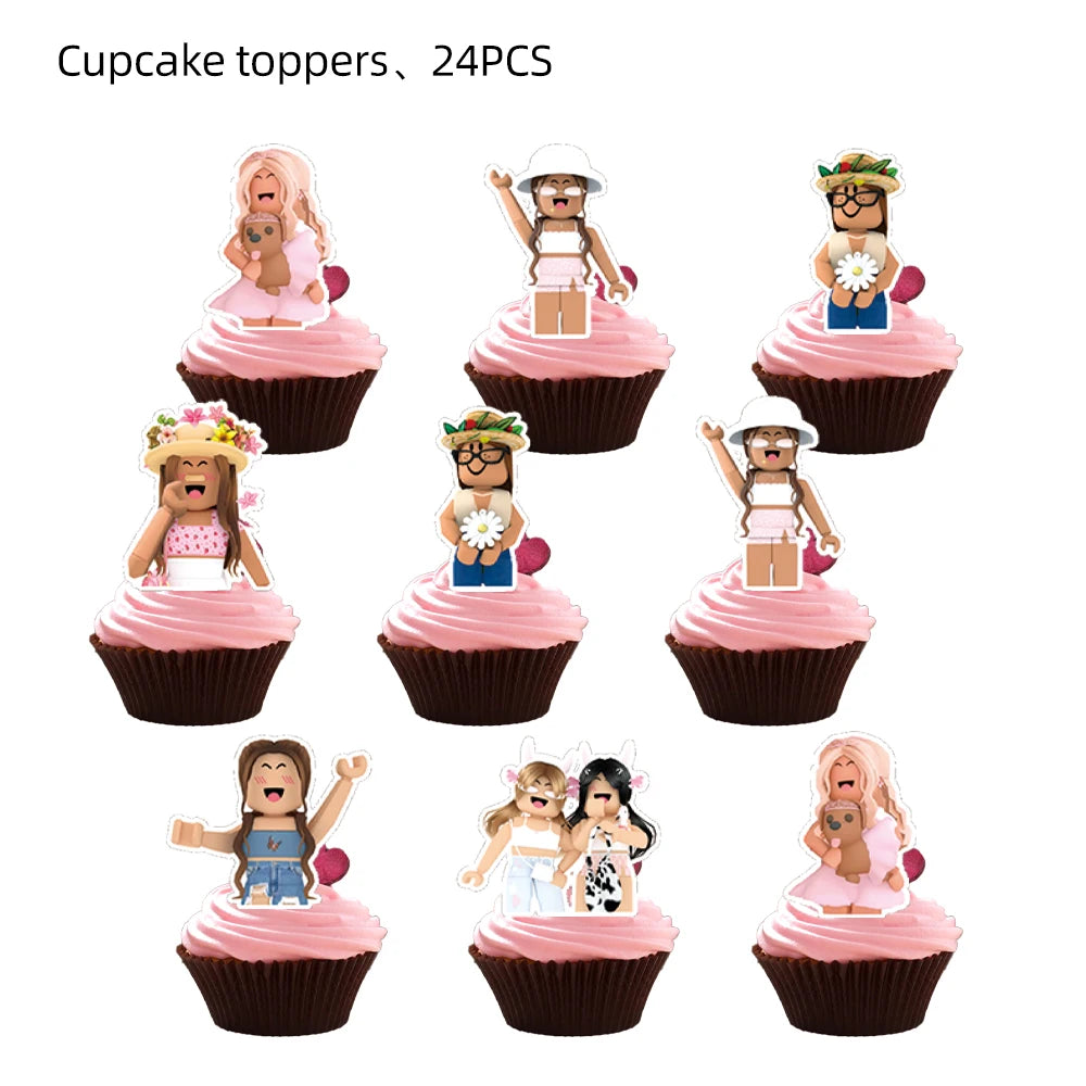 Pink Roblox Birthday Party Decorations Tableware Set - Smarsty