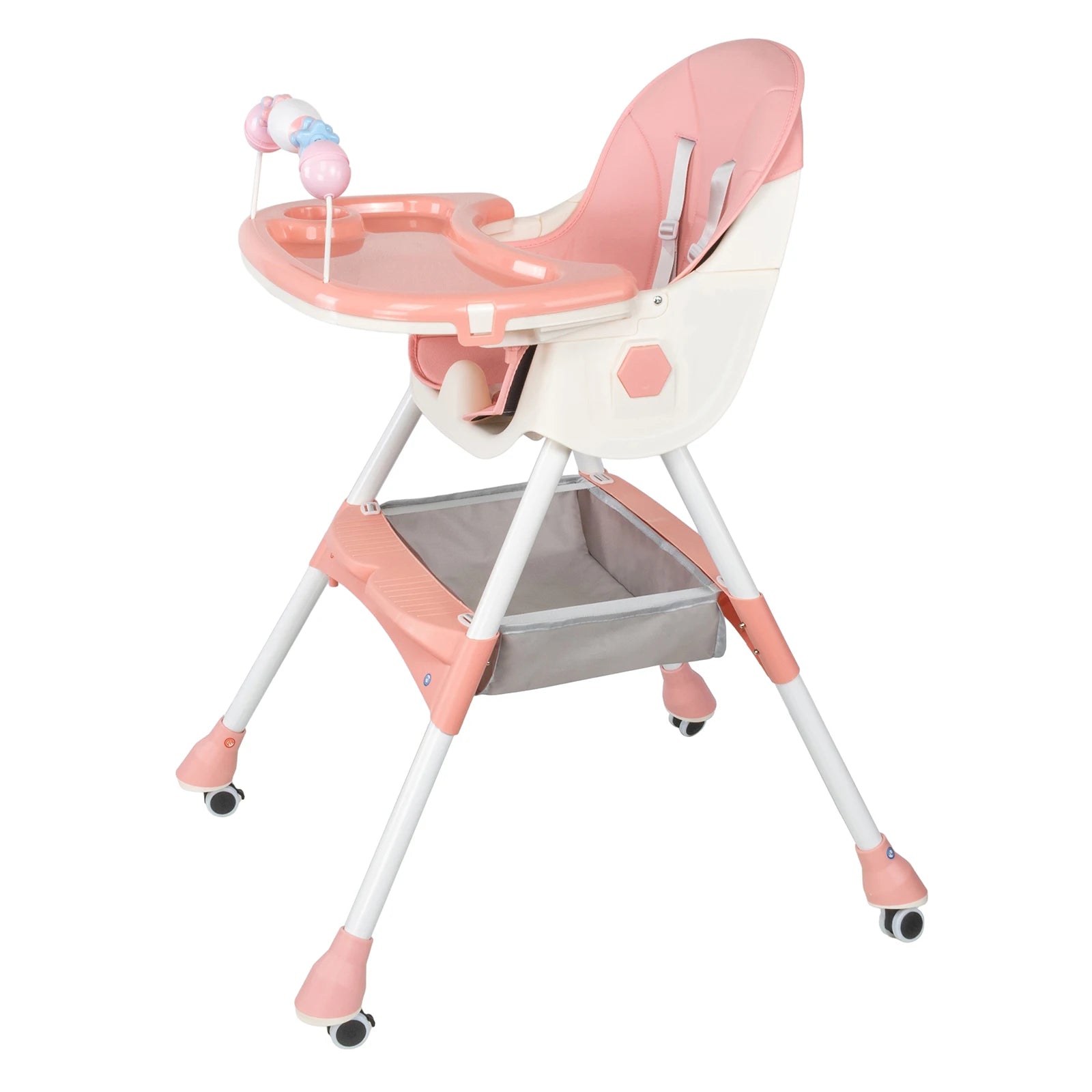 Foldable Baby High Chair 4-in-1 Foldable Reclining Feeding Table Chair Seat 7 Heights With Toyrack Easy To Clean Feeding