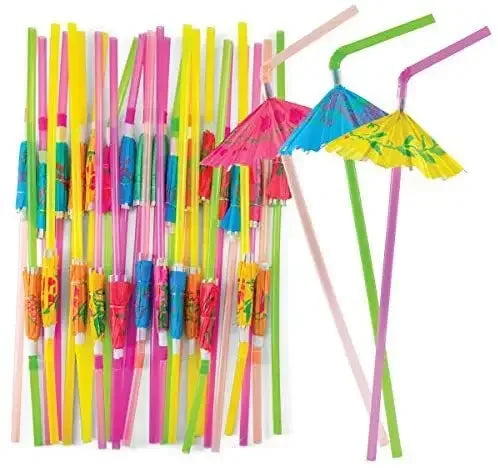 Flamingo Drinking Straws with Tropical Umbrellas for Parties - Smarsty