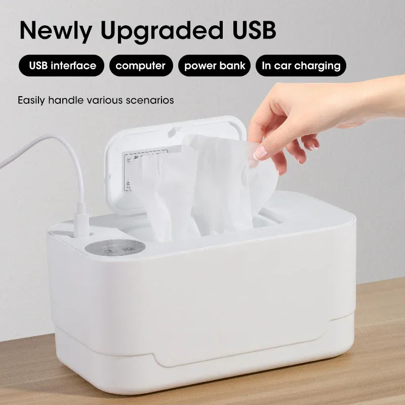 Baby Wipe Warmer Heater with LED Display Wet Towel Dispenser Portable USB Charge Baby Wipe Warmer Napkin Heating Box Home/Car - Smarsty