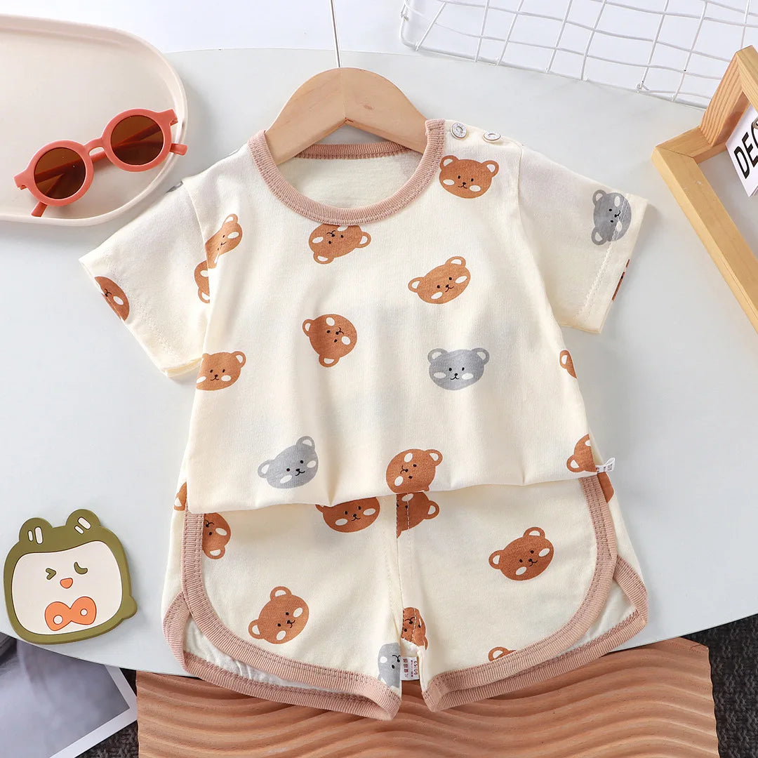 Summer cotton cartoon casual childrens set Baby Clothes girl girl boy T-shirt+shorts 2 pieces of 0-4-year-old childrens clothing by Smarsty