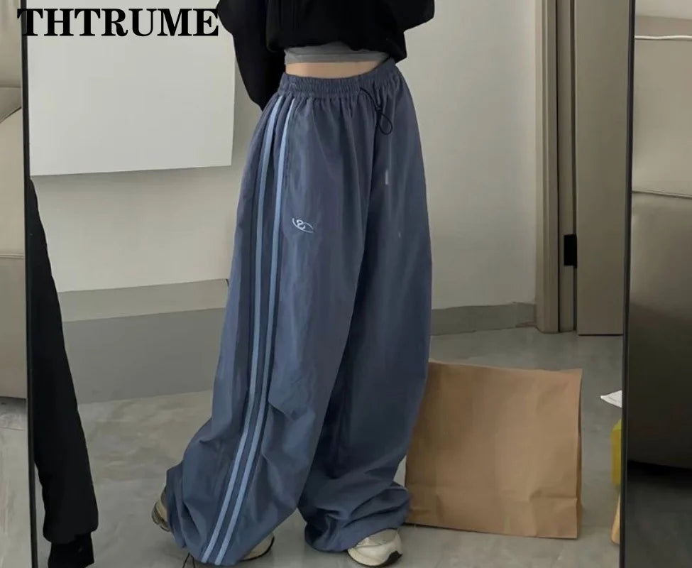 Y2K Vintage Women Loose Pants Oversized Hip Hop Drawstring Pocket Fashion Chic Cargo Pant Casual Office Lady Baggy New Trousers - Smarsty