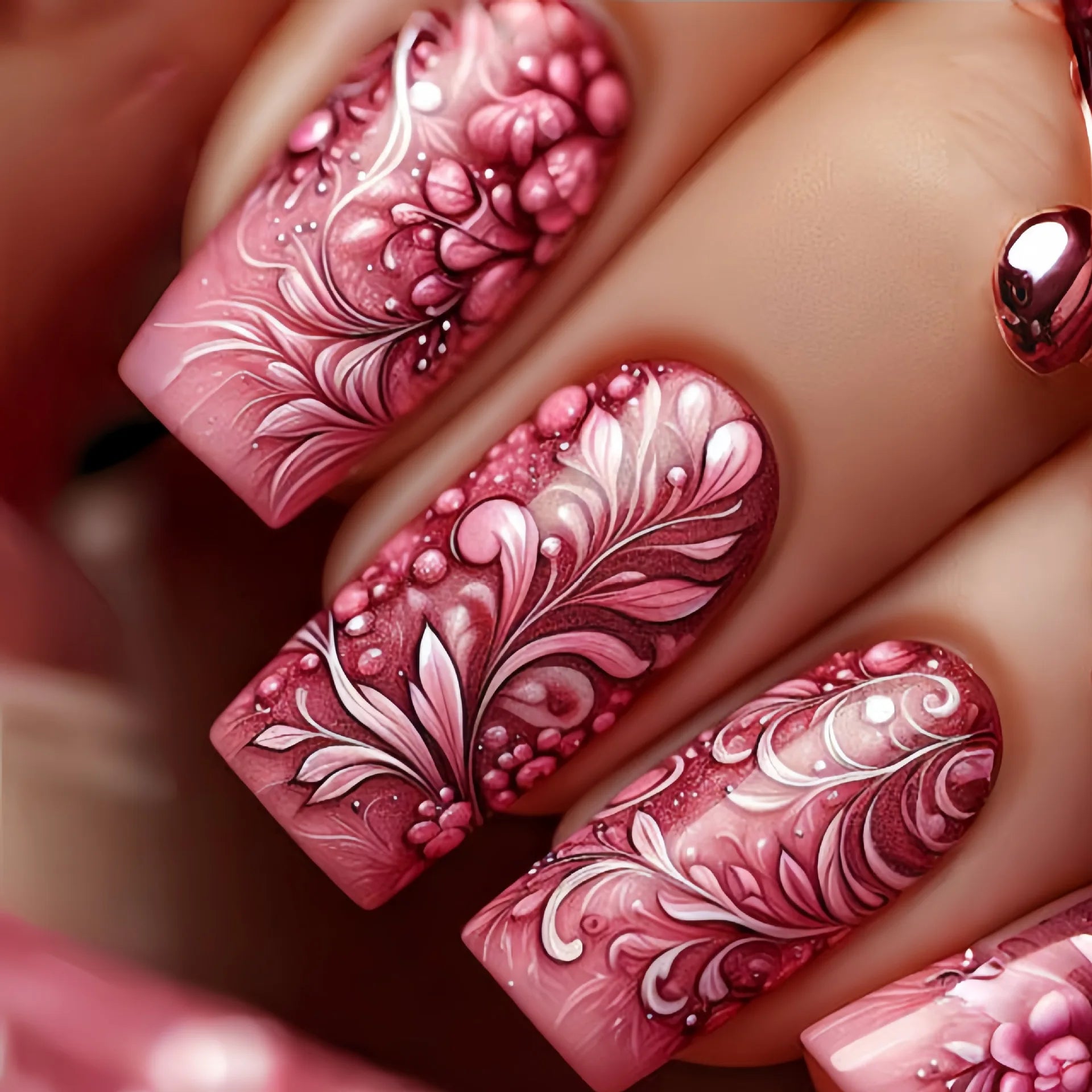 24 Piece Set Medium Long Press On Nails with Floral Design - Smarsty