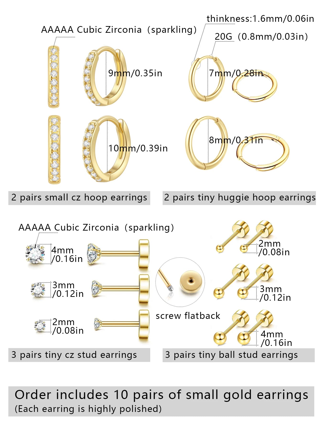 Small Gold Hoop Earrings Set 18K Plated Hypoallergenic - Smarsty