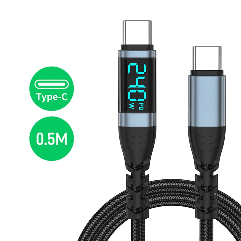 240W Type C to Type C Super Charge Digital Display Cable 0.5m-2m USB C Data Cable For Iphone 15 16 Samsung s24 s23 Huawei Xiaomi - Smarsty