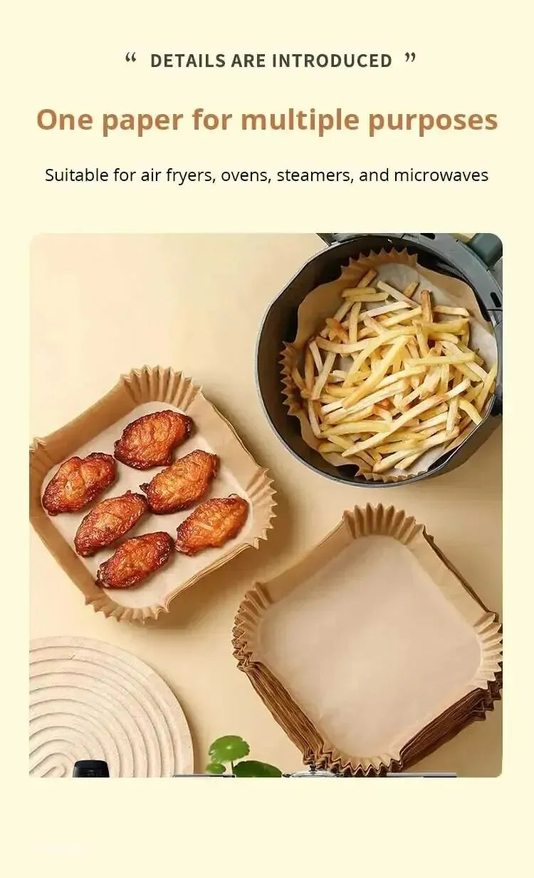 50Pcs Air Fryer Disposable Paper Non-Stick Airfryer Baking Papers Round Air-Fryer Paper Liners Paper Kitchen Accessories
