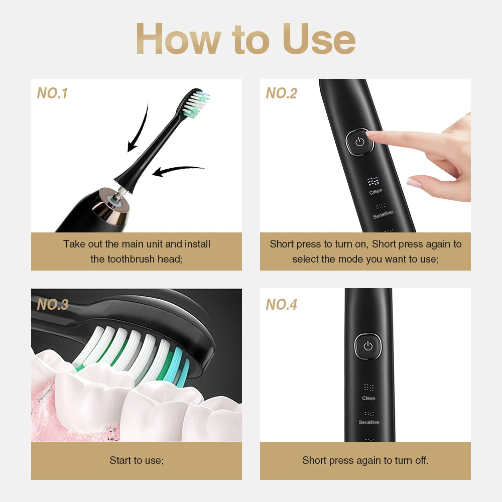 Rechargeable Electric Sonic Toothbrush with Travel Case - Smarsty