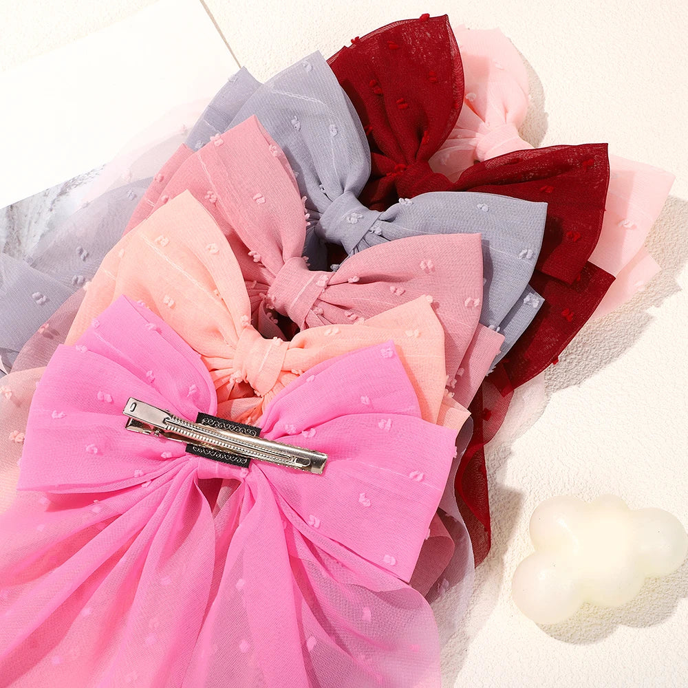 Girls Elegant Big Bow Satin Hair Clip Accessory - Smarsty