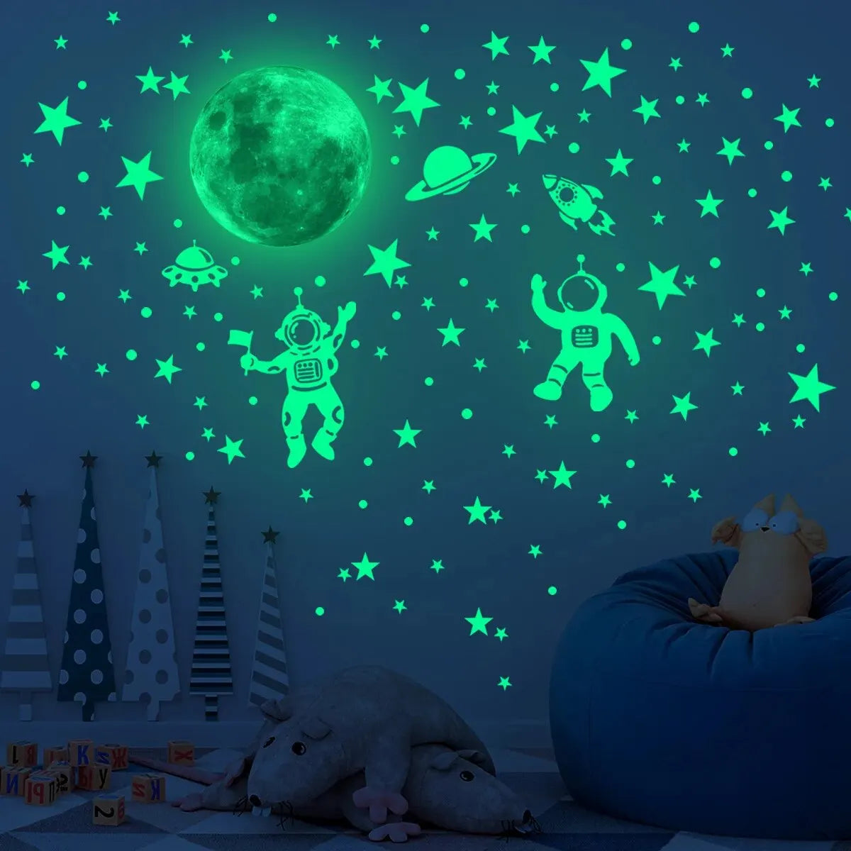 Luminous Moon and Stars Wall Stickers for Kids - Smarsty