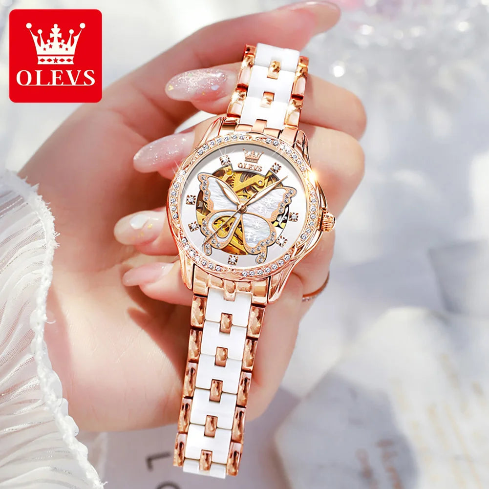 OLEVS Women's Luxury Waterproof Mechanical Watch with Butterfly Dial - Smarsty