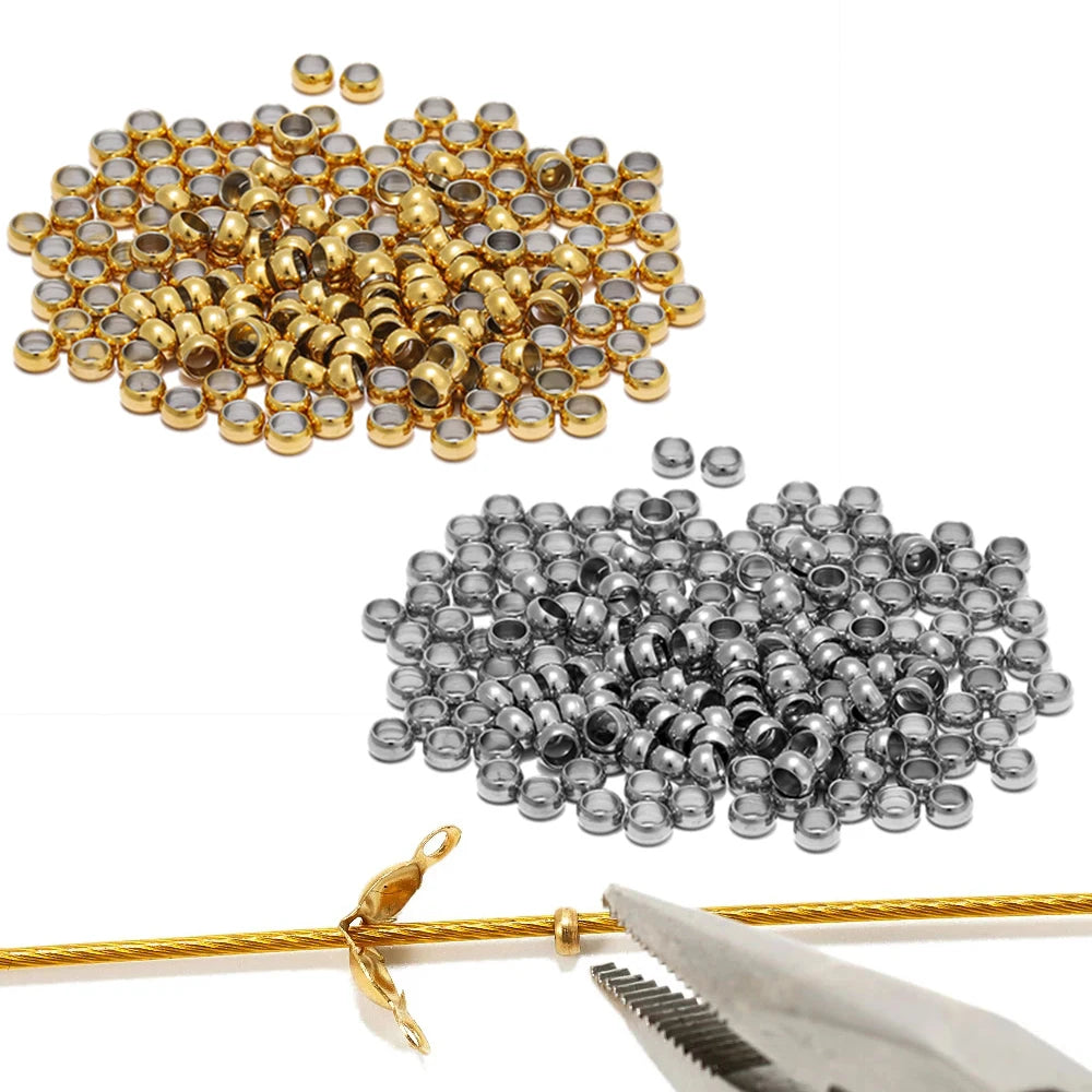 Stainless Steel Crimp End Beads Durable Rustproof Set100Pcs - Smarsty