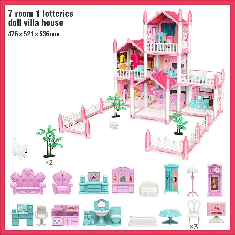 Girl Doll House Toy Children Pretend Play Dollhouse Villa Patchwork Dream Furniture Home Doll House for Kids Christmas Toy Gifts by Smarsty