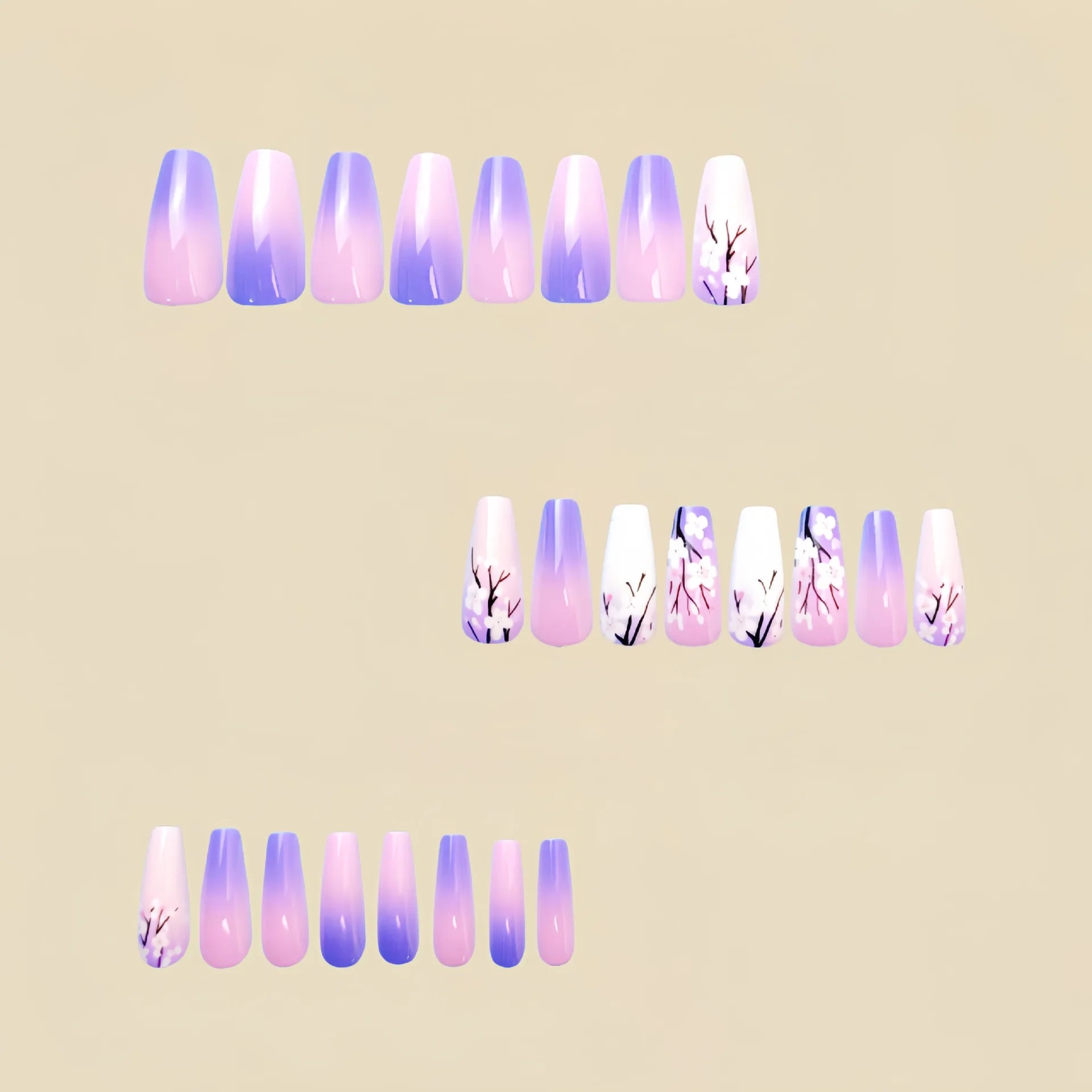 24 Piece Set Medium Long Press On Nails with Peach Flower Design - Smarsty