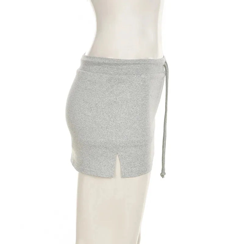 Solid Lace-up Mini Skirts Sexy American Retro Basic Vintage Casual Short Bottoms Basic Casual A-Line Knit Clothing - Smarsty