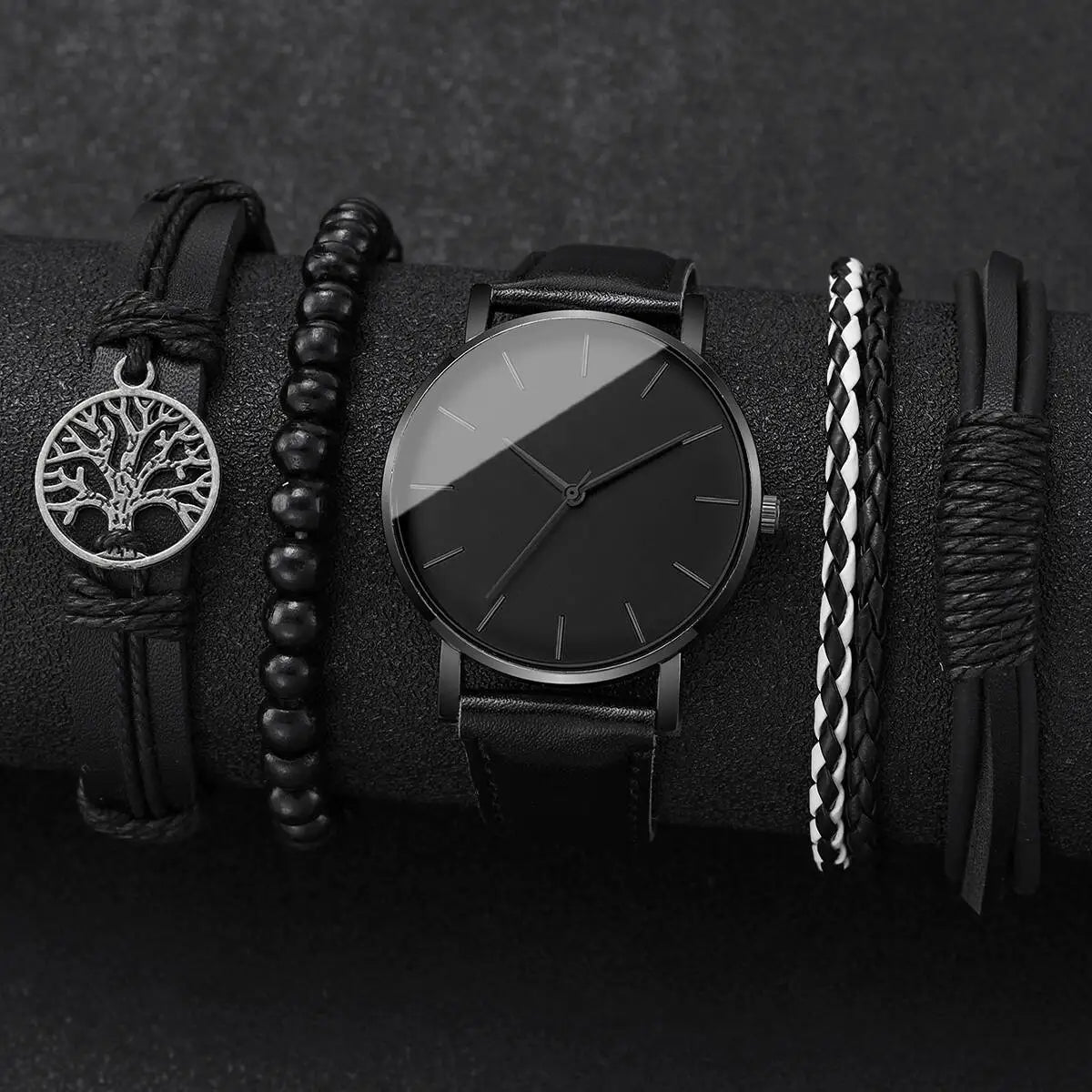 Fashion Leather Strap Men Quartz Watch Set - Smarsty