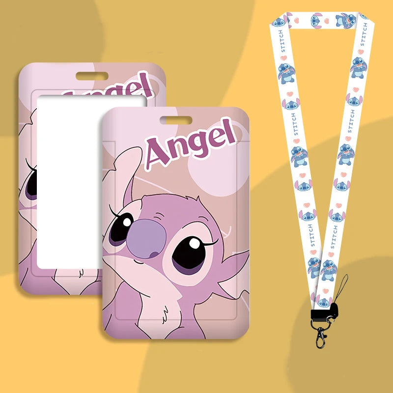 Disney stitch ID Badge Card Holder Lanyard Lovely Girls Door Card Case Neck Strap Boy Credit Card Holder Credentials Accessories - Smarsty
