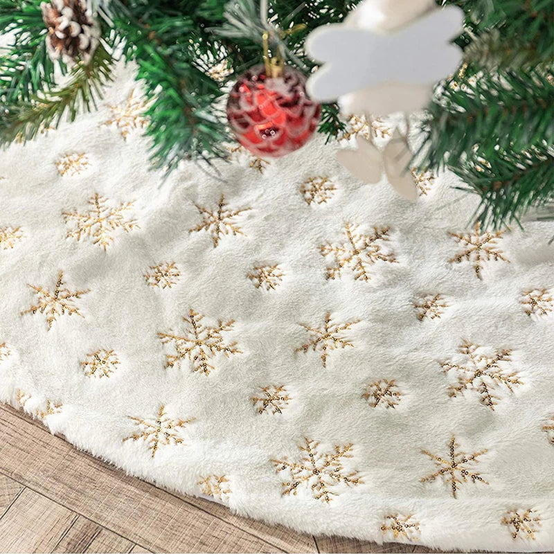 1pcs 78/90/122cm White Christmas Tree Skirt Plush Faux Fur 2023 Xmas Tree Carpet Decoration Ornament New Year Navidad Home Decor