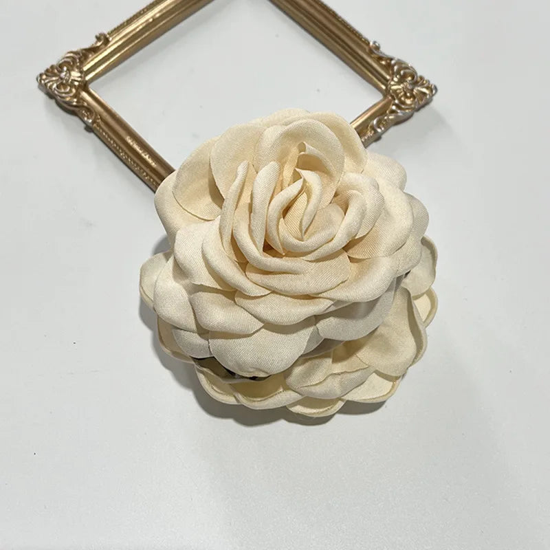 French Fabric Rose Hair Claw Clip Elegant Gift For Women - Smarsty