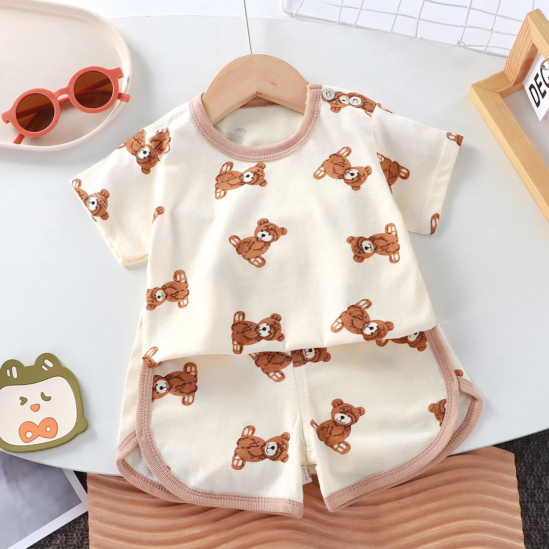 Summer cotton cartoon casual childrens set Baby Clothes girl girl boy T-shirt+shorts 2 pieces of 0-4-year-old childrens clothing by Smarsty