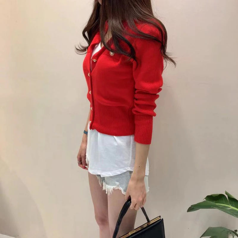 2025 Autumn Long Sleeve Fashion Women Cardigans Sweater Knitted Coat Short Casual Single Breasted Korean Slim Chic Ladies Tops - Smarsty