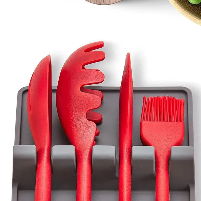 Silicone Tableware Drying Kitchen Utensil Rack Rest Holders Fork Spatula Multifunctional Shelf Organizer Non-Slip Storage Pad by Smarsty