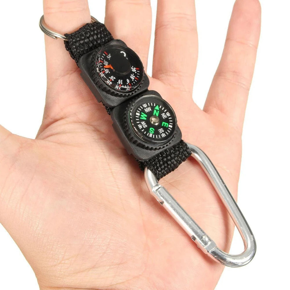 1pc Universal Multifunction 3 In 1 Camping Climbing Hiking Mini Carabiner W Keychain Compass Thermometer Hanger Key Ring by Smarsty