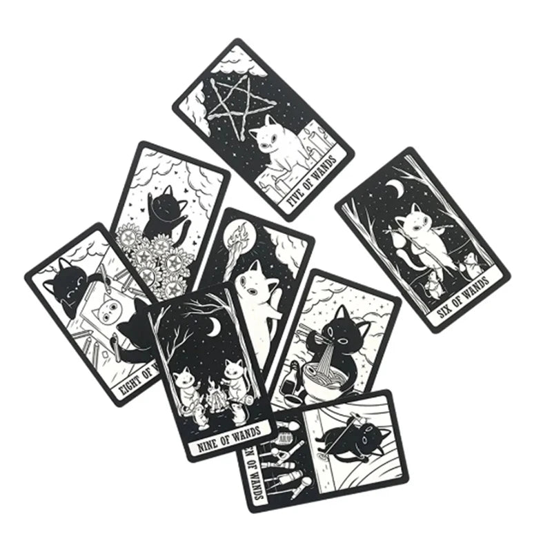 Kitten Tarot Deck 78Pcs Cute Black and White For Beginners Version Mysterious Board Game Fun Fortune telling Kit by Smarsty