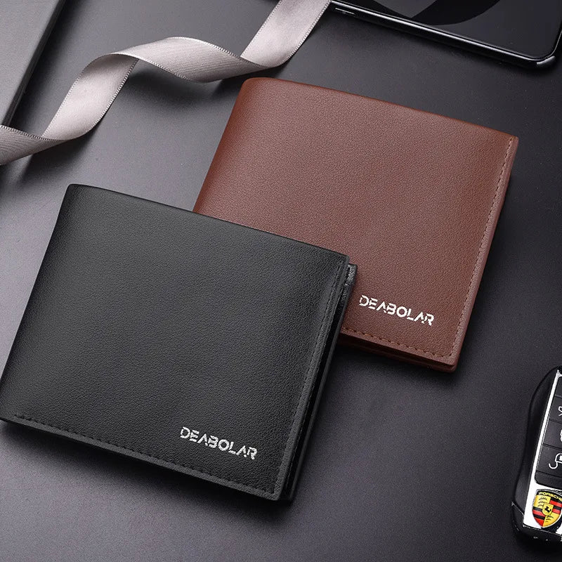 Fashion Men's Solid Color Horizontal Short Style Leather Wallet with Multiple Card Slots and A Clear ID Window for Students - Smarsty