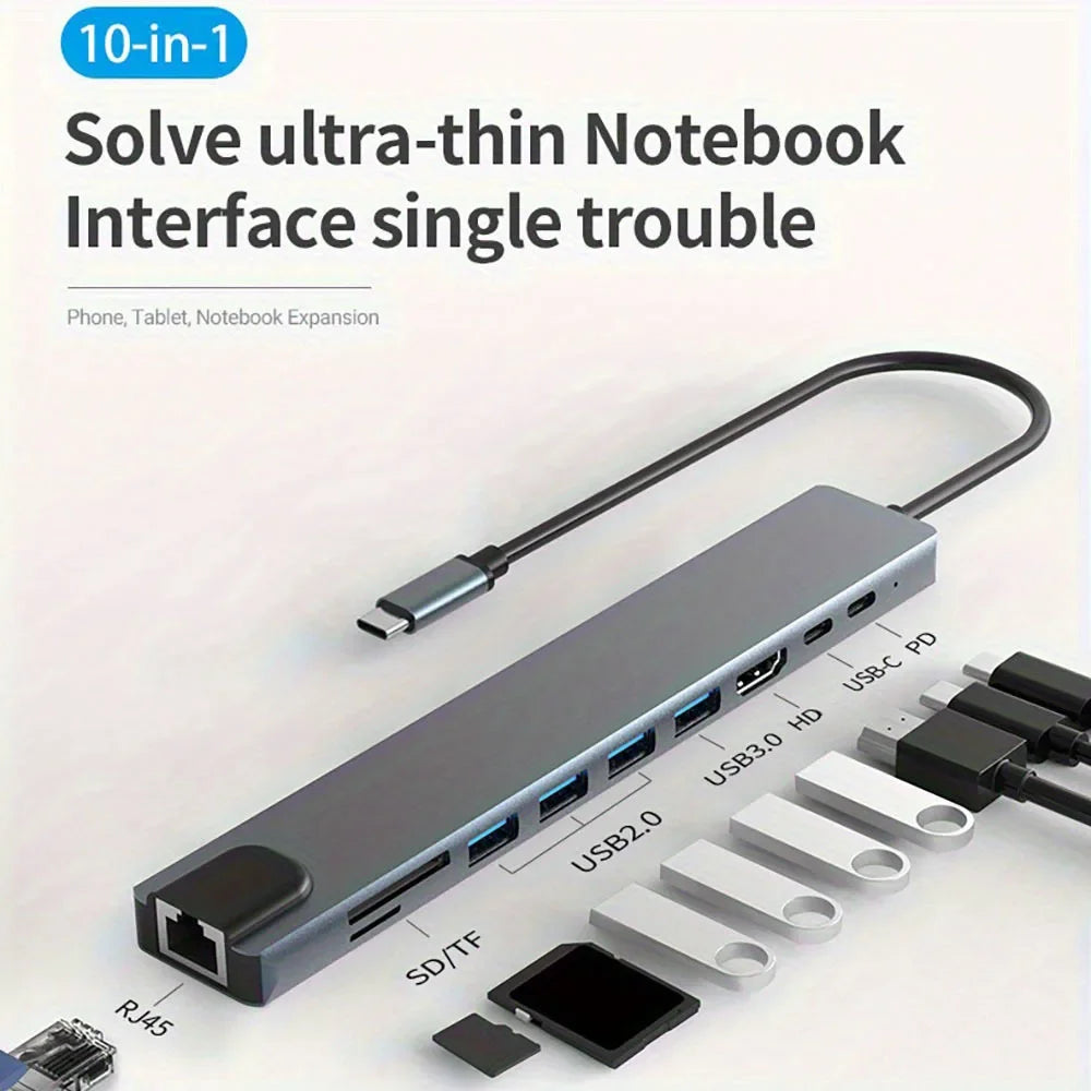 USB C Hub 4K30Hz Dock With HDMI RJ45 Ethernet PD100W