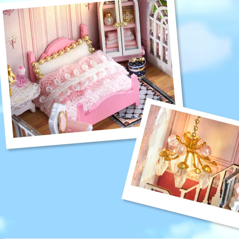 Diy Mini Wooden Dollhouse With Furniture Light Doll House Casa Assembly Model Pink Princess Villa Architecture Kit Toys Birthday by Smarsty