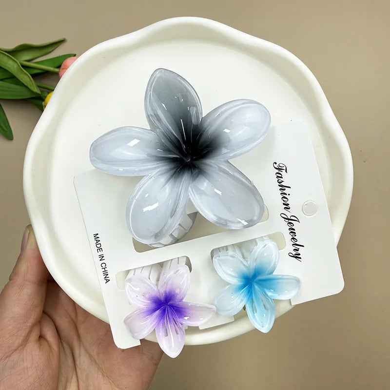 Bohemian Plumeria Hair Claw Clips Set Lightweight Beach - Smarsty