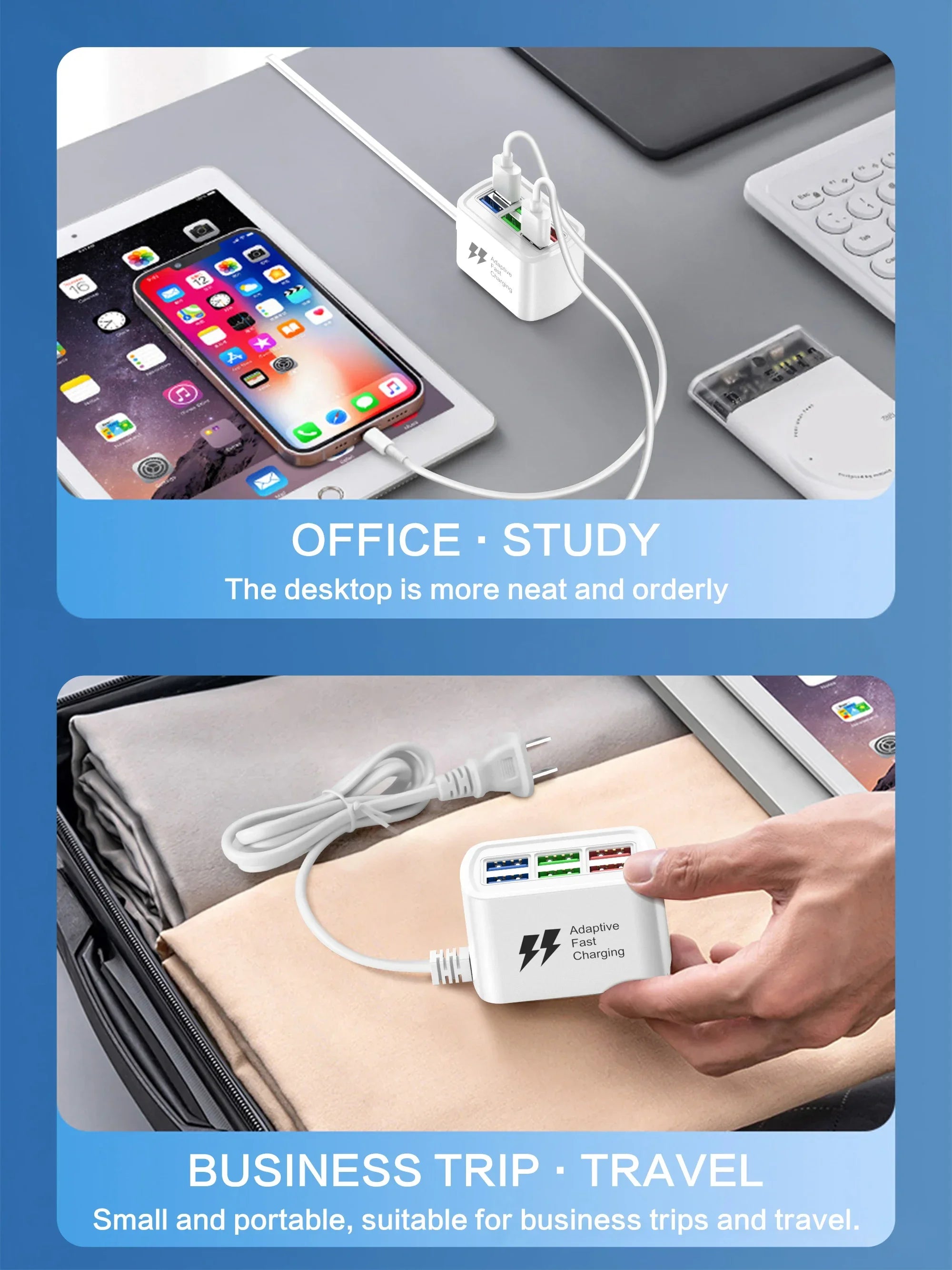 Fast USB Charger 6 in 1 Power Strip Desktop Charging Station Fast Charging 1m Cord USB HUB Adapter Socket for iPhone 16 Home - Smarsty