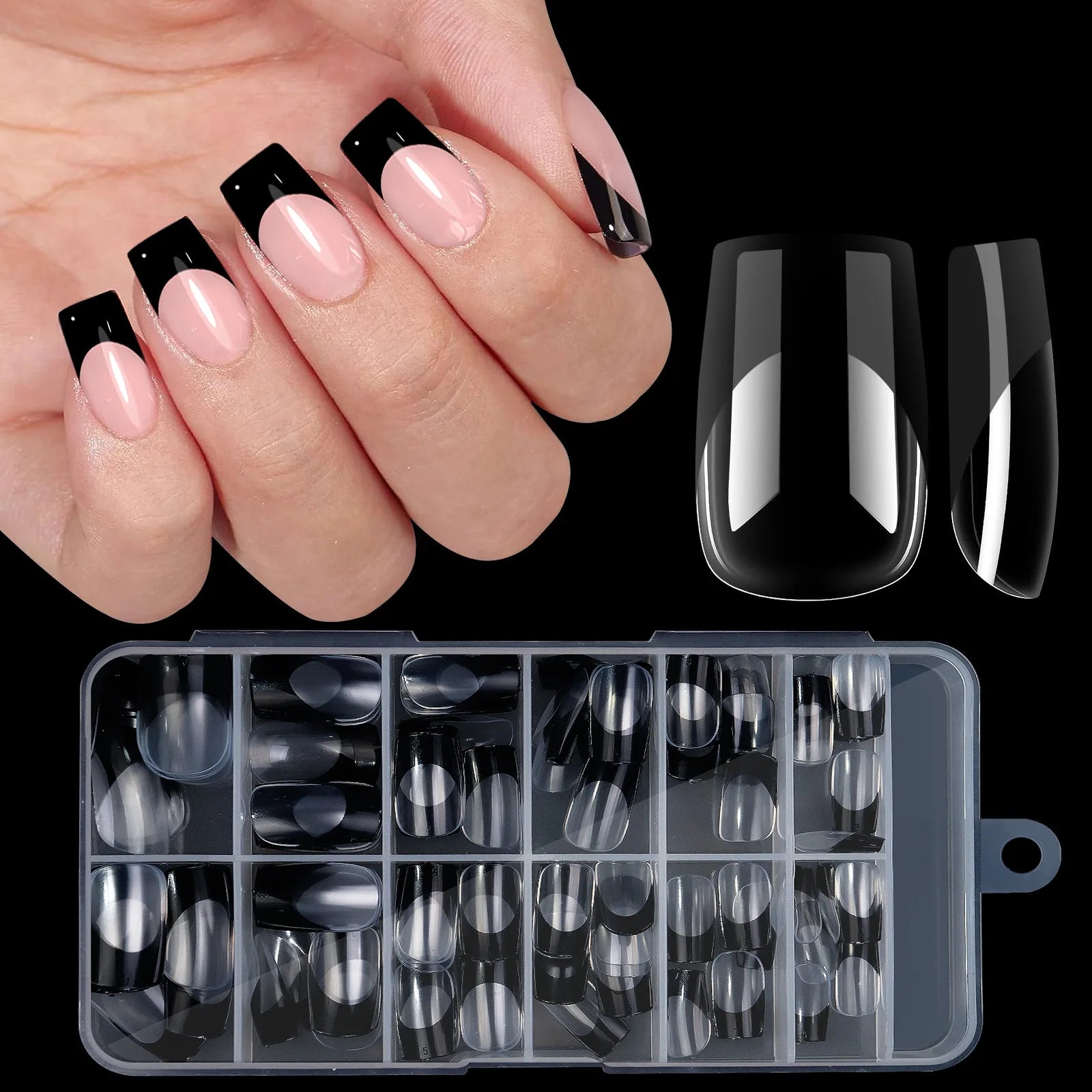 120pcs/box Acrylic French False Nails Medium Length Square Armor Full Cover Nail Tips Can Be Removable Mixed Size Press On Nails - Smarsty