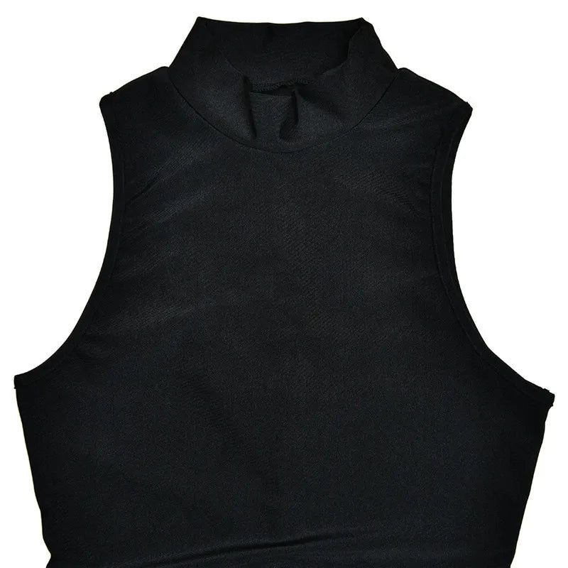 Mozision Turtleneck Sleeveless Sexy Mini Dress For Women Fashion Irregular Ruched Tank Dress Femme Elegant Club Party Dress - Smarsty