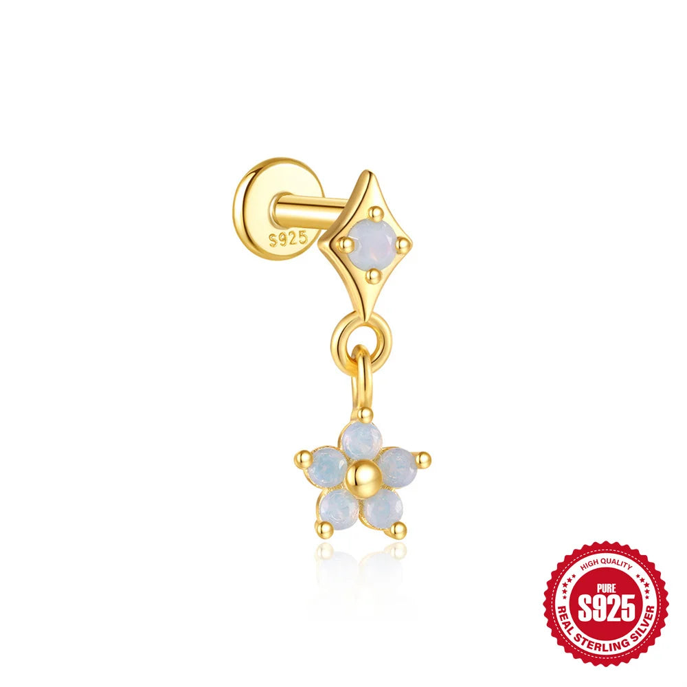 925 Silver Star Moon Zircon Stud Earrings Hypoallergenic - Smarsty