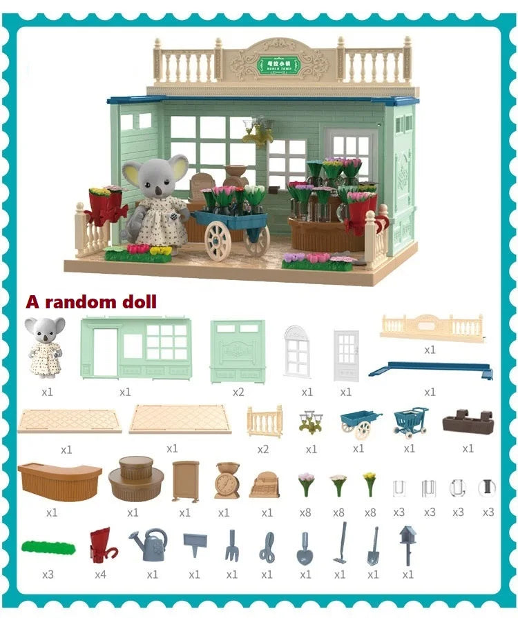 Girls kids Toys Miniature Dollhouse Furniture Shopping PlaySet DIY Family Games Supermarket Flower Store Pretend Toys by Smarsty