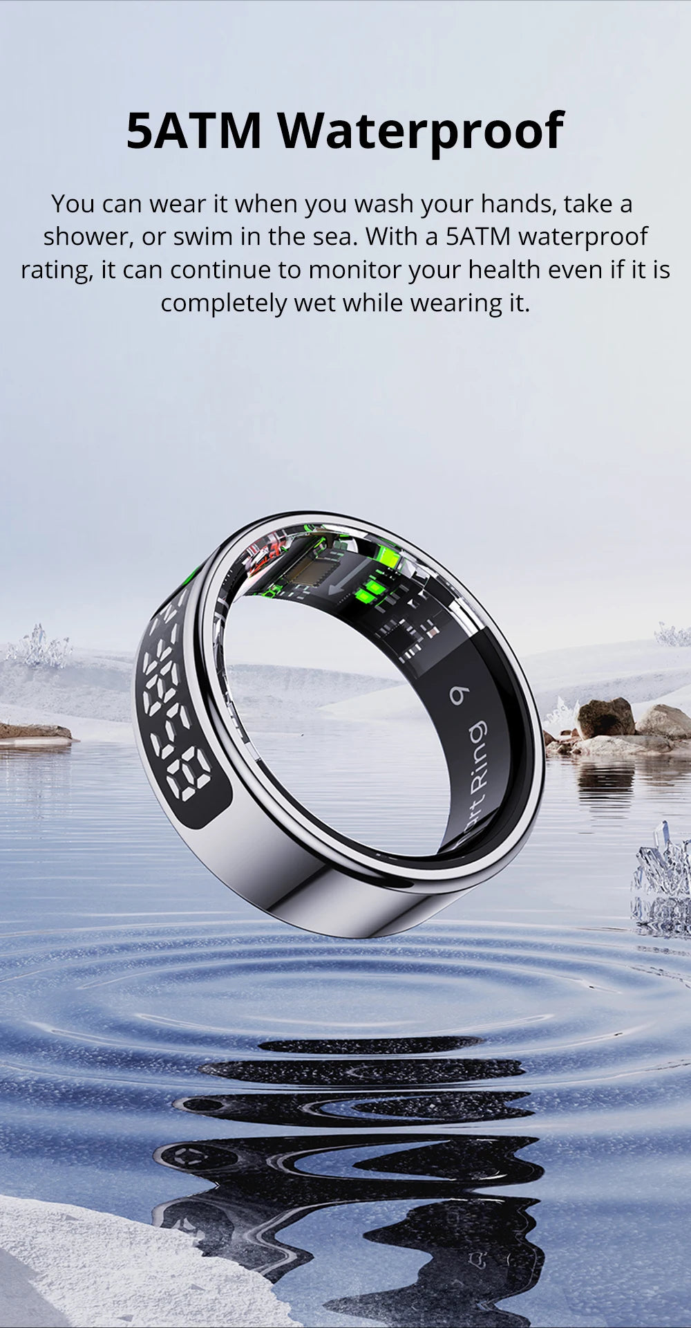 2025 COLMI R12 Smart Ring with Display Screen and Touch, Wireless Charging, Health Manager, 5 ATM Waterproof For Men Women