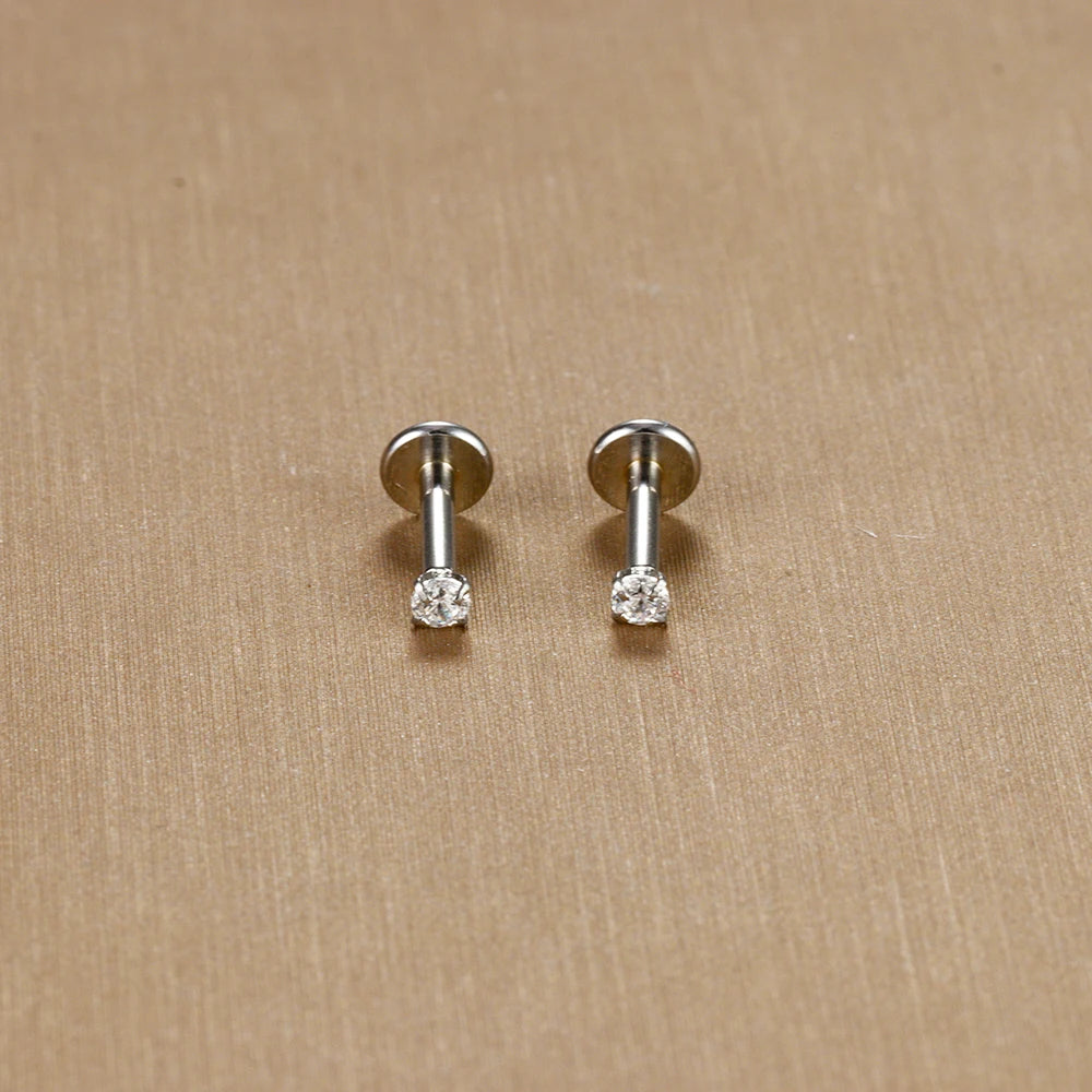 16G Surgical Steel Labret Stud Earrings Secure CZ Comfort - Smarsty