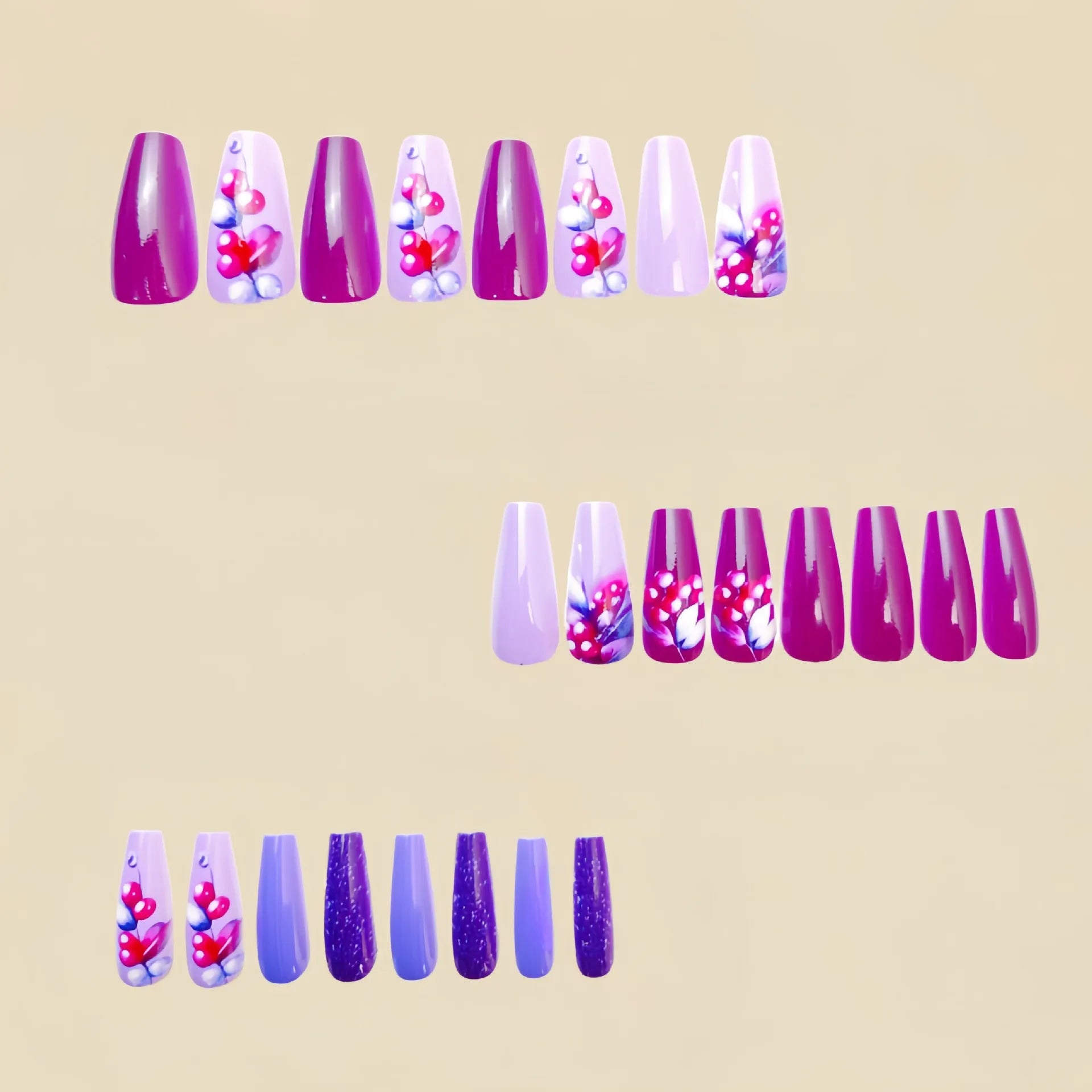 24 Piece Set Medium Long Press On Nails with Peach Flower Design - Smarsty