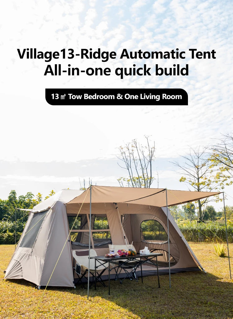 Sonuto Automatic Large Camping Tent 3-8 Person Quick Setup Double Hall Ridge Tent with Canopy for Outdoor Family Adventures