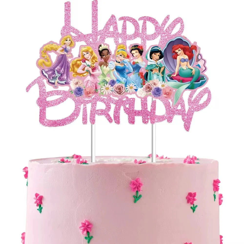 Disney Princess Cake Toppers Pink Glitter Birthday Decor - Smarsty