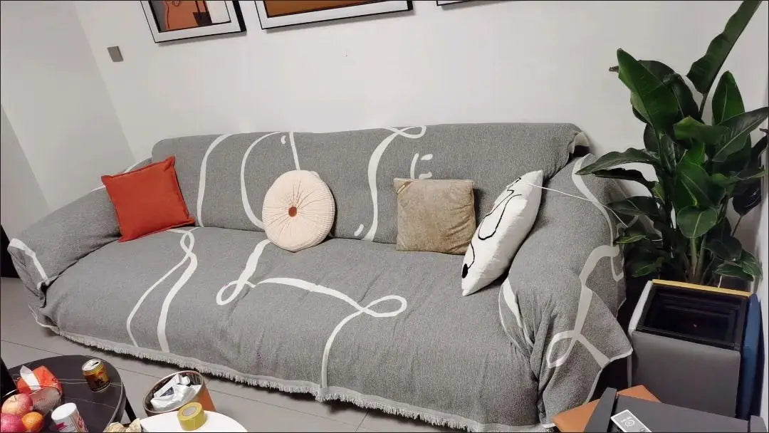 Black Chenille Sofa Cover for Dust Protection - Smarsty