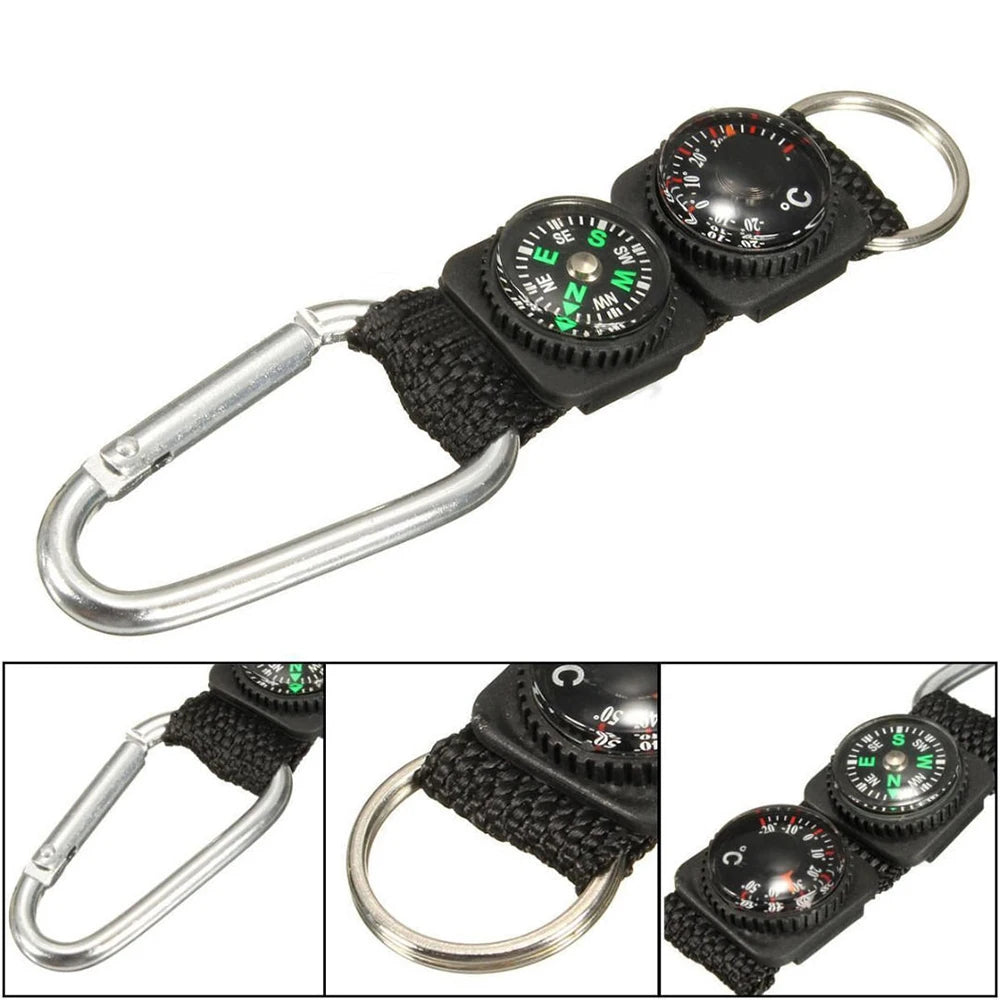 1pc Universal Multifunction 3 In 1 Camping Climbing Hiking Mini Carabiner W Keychain Compass Thermometer Hanger Key Ring by Smarsty