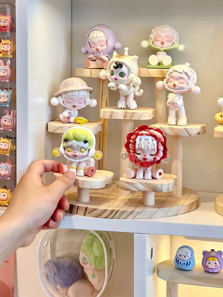 Wooden Display Riser Stand Organizer Shelf Stand for Toys and Dolls Figure Display Cabinet Cute Dolls Storage Rack Decoration by Smarsty
