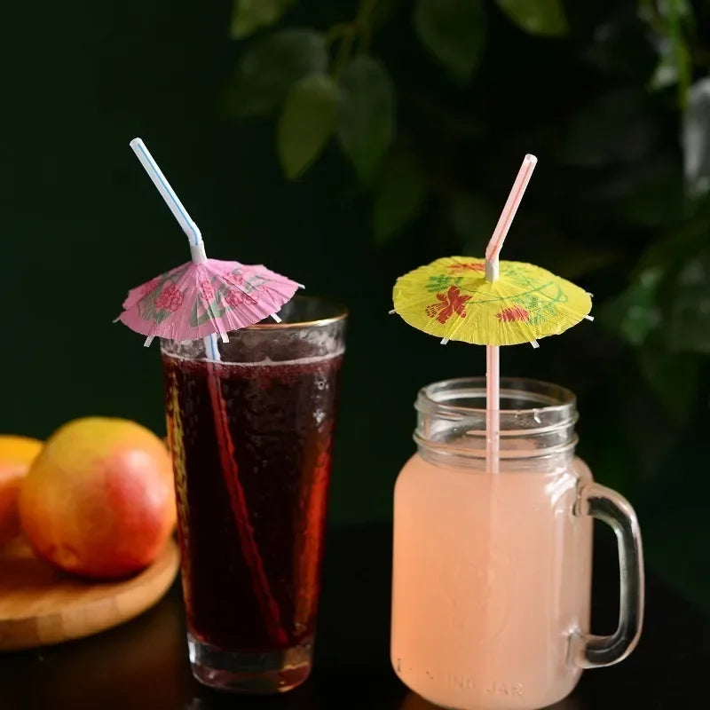 Flamingo Drinking Straws with Tropical Umbrellas for Parties - Smarsty