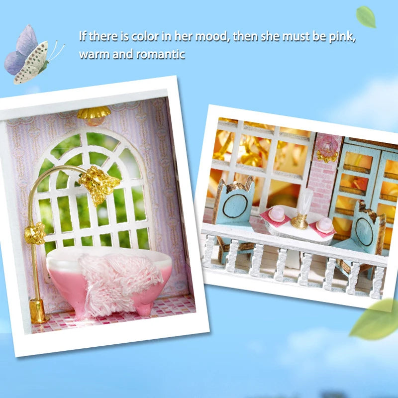 Diy Mini Wooden Dollhouse With Furniture Light Doll House Casa Assembly Model Pink Princess Villa Architecture Kit Toys Birthday by Smarsty